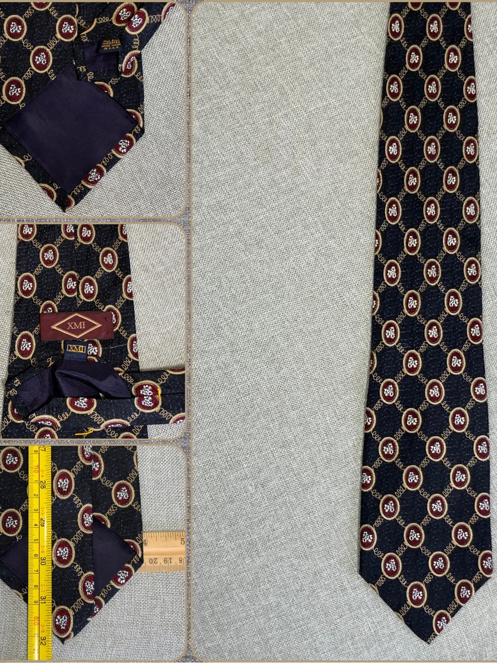 Vintage XMI Silk Medallion Wide Extra Long Tie USA Made